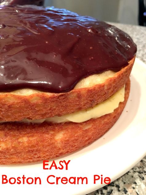 Boston Cream Pie Pudding, Boston Cream Pie Cake Easy, Boston Cream Layer Cake, Boston Cream Pie Cake Mix Recipe, Easy Boston Cream Pie Simple Cake Mixes, Boston Cream Pie Easy, Boston Cream Pie Cake Recipe, Boston Cream Pie Mini Bundt Cakes, Boston Cream Cake Easy