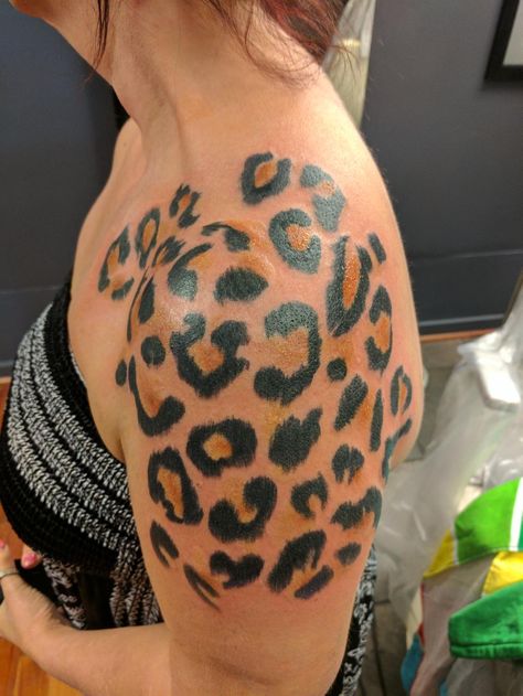 Shoulder Leopard Tattoo. Leopard Crawling Tattoo, Leopard Pattern Tattoo, Leopard Shoulder Tattoo, Cheetah Print Tattoo On Shoulder, Leopard Print Tattoo, Animal Print Tattoo, Cheetah Print Tattoos, Leopard Print Tattoos, Cheetah Tattoo