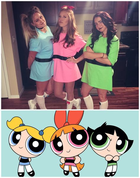 Powerpuff girl halloween costumes Throwback Halloween Costumes, Powerpuff Girls Halloween Costume, Disfarces Halloween, Girl Group Halloween Costumes, Powerpuff Kızları, Diy Group Halloween Costumes, Powerpuff Girls Costume, Best Group Halloween Costumes, Trio Costumes