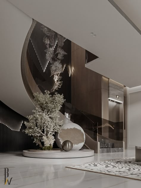 Main Hall & Dining. :: Behance Luxury Entrance Hall, Luxury Entrance Design, Interior Design Quotes, Luxury Staircase, Stairs Design Interior, Luxury Contemporary, Foyer Design, Modern Stairs, Entrance Design