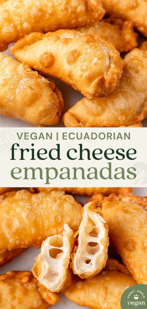 These golden and flaky fried vegan cheese empanadas are simple to make, delicious, and make the perfect party food or snack! #ecuadorian #ecuatoriano #sweetsimplevegan #vegan #friedcheeseempanadas #cheeseempanadas #empanadas #ecuador Cheese Empanadas Recipe, Ecuadorian Recipes, Vegan Picnic, Cheese Empanadas, Ecuadorian Food, Vegan Appetizer, Diet Diary, Fried Cheese, Simple Lunch