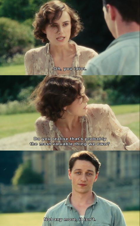 Atonement: Not anymore it isn't. Atonement Quotes, Atonement 2007, Atonement Movie, Joe Wright, Movie Nerd, Favorite Movie Quotes, Romantic Movie Quotes, Atonement, Movie Lines