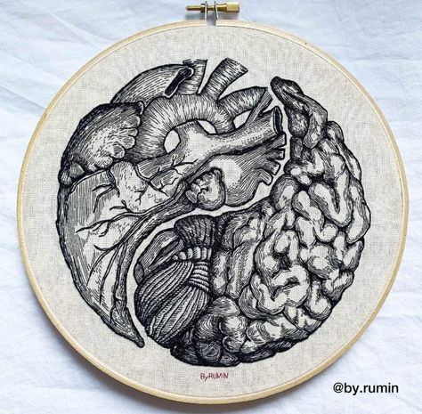 Psychology Tattoo, Anatomical Tattoos, Merek Mobil, Brain Drawing, Brain Tattoo, Heart And Brain, Herz Tattoo, Yin Yang Tattoos, Brain Art