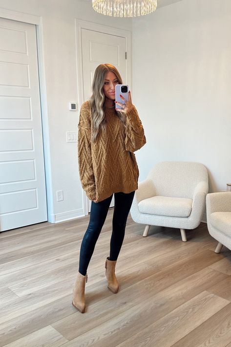 Tunic Sweater Outfits, Brown Tunic, Winter Sweater Outfits, Sweater Outfit, Cable Stitch, Outfit Inspo Fall, Fall 2023, Free People Sweater, Tunic Sweater