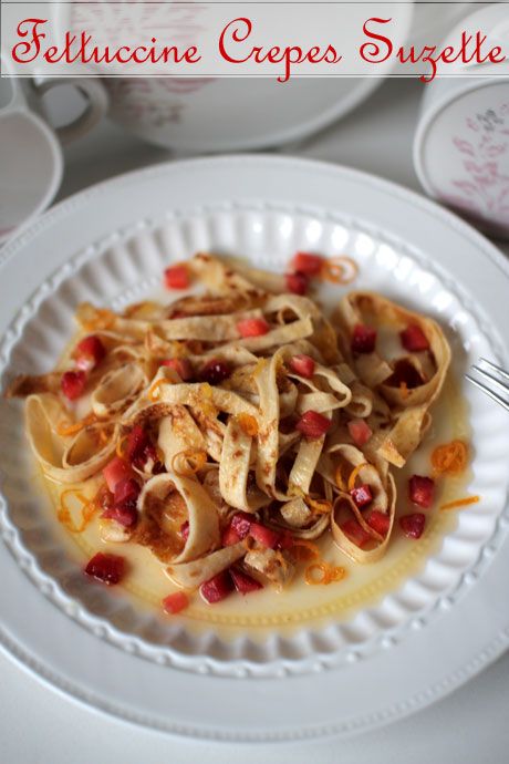 "Fettucine" Crepe Suzette. I almost got fooled by the presentation. It really does look like pasta.  Find more crepes at www.world-of-crepes.com Recipe For Crepes, Cauliflower Wraps, Meatless Pasta, Gluten Free Cinnamon, Breakfast Recipies, Egg Wrap, Fettuccine Pasta, Attention Seeking, Egg Recipes For Breakfast