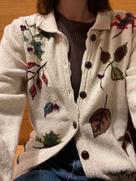 Fall Embroidered Cardigan, Embroider Jacket, Leaf Sweater, Autumn 23, Soft Living, Squirrel Girl, Embroidered Cardigan, Fall Leaf, Cute Sweater