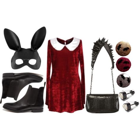 Holy Halloween Batman!, created by keeperoftheart on Polyvore Long Sleeve Velvet Dress, Bunny Costume, Holiday Trends, Wild Things, Hallows Eve, Polyvore Set, Velvet Dress, Halloween Fun, Chelsea Boots