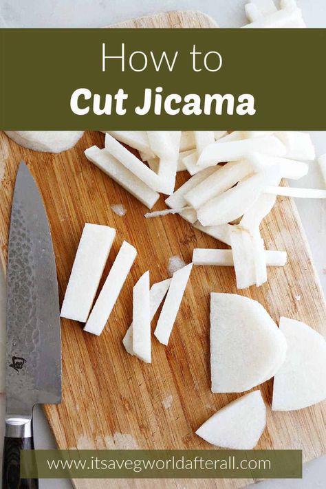 Learn how to cut jicama in this helpful tutorial post, complete with step-by-step photos and a short video. Plus, you'll learn how to store cut jicama and how to eat this delicious vegetable. How To Cut Jicama, Jicama Recipes, Jicama Recipe, Jicama Fries, Aip Diet, Fiesta Theme Party, Fiesta Theme, Healthier Food, Cooking Hacks