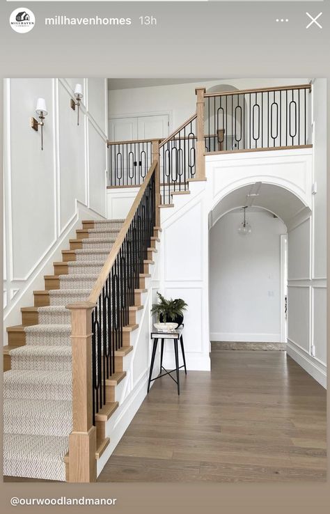 3 Level Staircase, Interior Design Stairs Ideas, 2 Story Foyer Staircase, Farmhouse Foyer Staircase, Front Door With Stairs Entryway, Foyer With Staircase Entryway, Straight Staircase Ideas Entrance, Wainscoting Ideas For Stairs, Foyers With Staircases