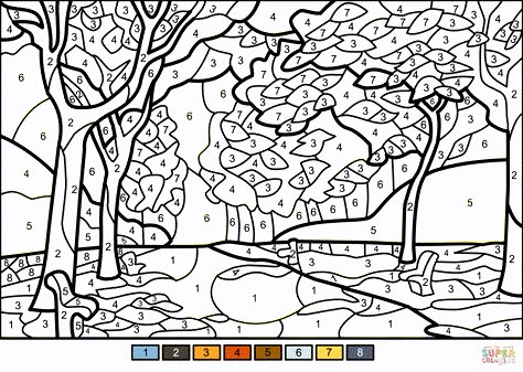 Fall Trees Color by Number | Free Printable Coloring Pages Fall Color By Number, Printable Tree, Adult Color By Number, Paint By Number Diy, Colour By Number, Color By Number Printable, Tree Coloring, Tree Coloring Page, Fall Trees