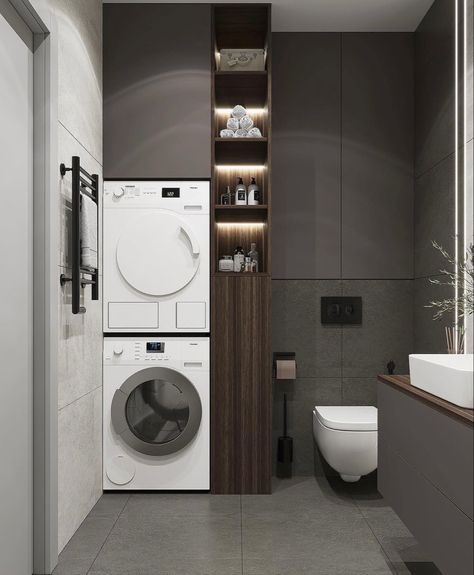 Toilet And Washing Machine Room, Small Toilet Room With Washing Machine, Toilet With Washing Machine, Combined Laundry And Bathroom, Stacked Laundry Room, Bathroom With Tub, Toilet Room Decor, Small Toilet Room, Modern Small Bathrooms