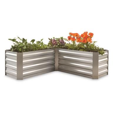 CASTLECREEK L-Shaped Galvanized Steel Planter Box Benches Diy, Plants For Raised Beds, Potting Benches, Wooden Container, Cement Patio, Box Garden, Grill Gazebo, Metal Planter Boxes, Backyard Grilling