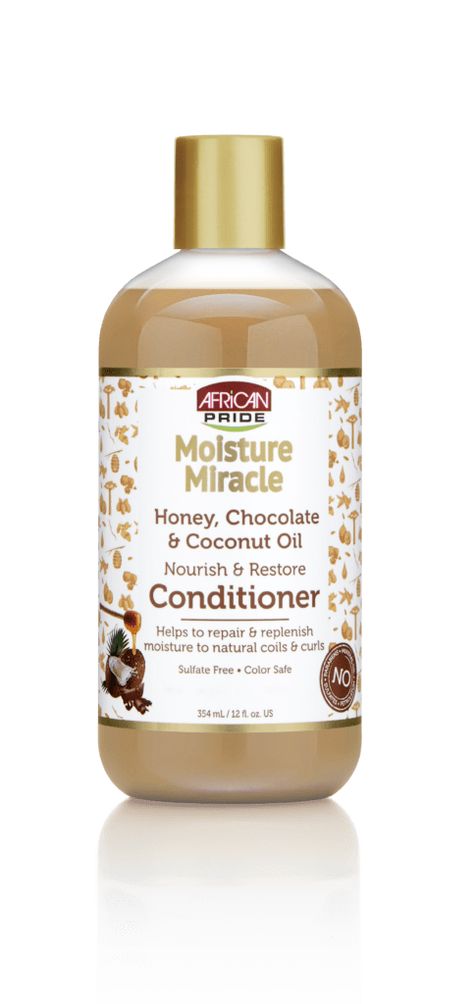 Honey Chocolate & Coconut Oil Conditioner | African Pride Hair African Pride Moisture Miracle, Honey And Coconut Oil, Moisture Miracle, Coconut Oil Conditioner, Coconut Oil Shampoo, Chocolate Benefits, Honey Chocolate, Barber Supplies, Nourishing Shampoo