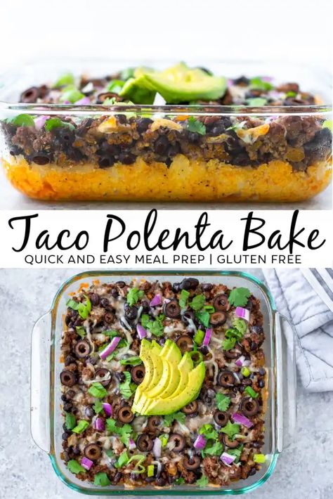 Polenta Bake, Bake Gluten Free, Gluten Free Meal Prep, Polenta Recipes, Spicy Tacos, Calorie Recipes, Free Meal, Shredded Lettuce, Healthy Delicious