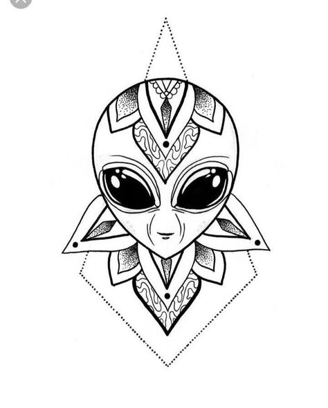 Alien Face Tattoo, Alien Flash Tattoo, Alien Mandala, Alien Head Tattoo, Cute Alien Tattoo, Alien Tattoo Design, Alien Tattoos, Gotik Tattoo, Beginner Tattoos