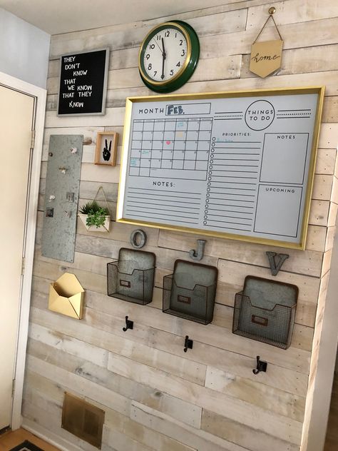 Command Center #organization #familycenter Family Command Center Wall, Command Center Ideas, Home Command Center, Family Command Center, Farmhouse Side Table, Cute Dorm Rooms, Pallet Wall, Center Ideas, Command Center