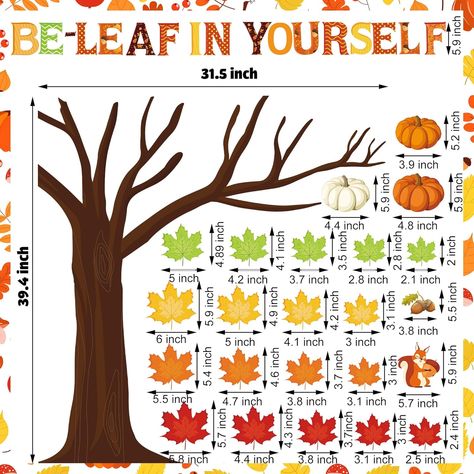 Leaves Bulletin Board, Be Leaf In Yourself, Tree Classroom, Classroom Bulletin Board, School Chalkboard, Fall Tree, Bulletin Board Decor, Classroom Bulletin Boards, Board Decoration