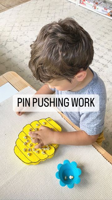 Montessori Inspired Family 🧡 on Instagram: "Honey bee pin pushing 🐝 This is my DIY creation for our bee unit, the boys have loved this work and use it everyday since I put it on the shelf. Simple and fun! 🐝 • Styrofoam • Paint • Bee pins 🔗 Links in my Amazon storefront (link in bio, Practical life) Inspired by @lilamontessori _____________________________________________ If you love our content don’t forget to: ➞ SAVE 📥 to use later ➞ SHARE ✨ if you think someone would benefit from itl ➞ Bee Montessori Activities, Montessori Shelf, Bee Activities, Playbased Learning, Montessori Practical Life, Teaching Toddlers, Bee Pin, Montessori Education, Home Daycare