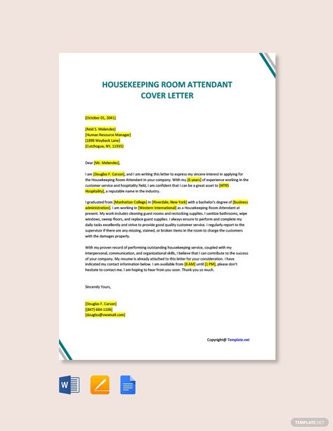 Free Housekeeping Room Attendant Cover Letter Template #AD, , #Ad, #Room, #Housekeeping, #Free, #Attendant, #Template Room Attendant, Cover Letter Format, Cover Letter Template Free, Application Letter, Websites Inspiration, Application Letters, Letter Format, Document Templates, Letter Template