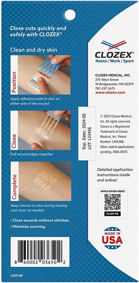 Amazon.com: Clozex Emergency Laceration Closures - Repair Wounds Without Stitches. FDA Cleared Skin Closure Device for 2 Individual Wounds Or Combine for Total Length of 2 Inches. Life Happens, Be Ready! : Health & Household Emergency Preparedness Kit, Health Conditions, Band Aid, Life Happens, Dietary Supplements, Emergency Preparedness, Clear Skin, Medical, Healing