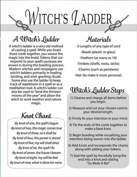 Witch's Ladder Diy, Witches Ladder Spell, Witches Ladder Meaning, Modern Witch Altar, Witch’s Ladder, Witch Diy Crafts Witchcraft, Witches Ladder Diy, Litha Crafts, Crone Wisdom