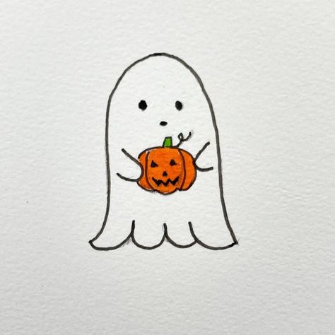 Ghost Holding Pumpkin Drawing, Ghost Sketch Simple, Ghost Holding Pumpkin Tattoo, How To Draw A Ghost, Ghost Drawing Ideas, Ghost Face Drawing Easy, Cute Halloween Drawings Doodles, Ghost Drawing Easy, Gambar Halloween