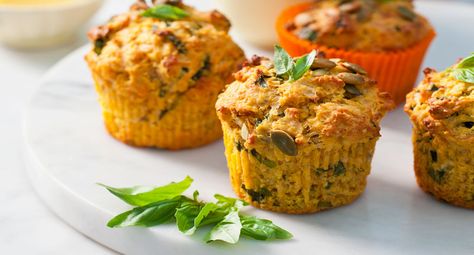 These savoury sensations are irresistible served warm or tucked into lunch boxes to give the kids a sneaky serve of vegies. Parmesan Muffins, Savory Muffins Recipes, Pumpkin Dishes, Vegetarian Chicken, Meat Free Recipes, Savory Muffins, Muffin Tin Recipes, Roasted Pumpkin, Roast Pumpkin