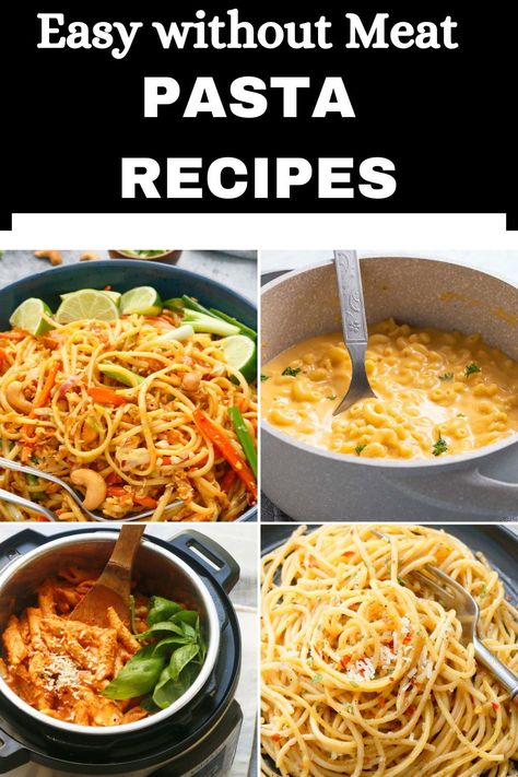 These vegetarian pasta recipes are the perfect answer for meatless Monday dinners or for Lenten dinners. Meatless pasta dishes are quick, easy and effortless weeknight dinner ideas. Instapot Pasta Recipes, Meatless Pasta Dishes, Lent Dinner Ideas, Pasta Dishes For Dinner, Pasta No Meat, Quick And Simple Dinner Recipes, Meat Pasta Recipes, Meatless Pasta Recipes, Easy Instant Pot Meals