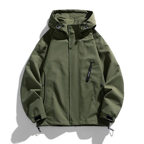 Chinese Clothes, Waterproof Jacket Men, Hooded Jacket Men, Work Suits, Casual Outerwear, Cargo Jacket, Chinese Clothing, Oversized Jacket, Mens Hooded