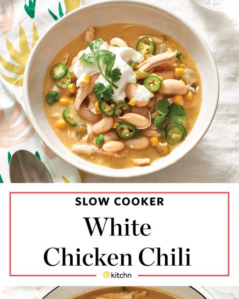 Recipe: Slow-Cooker White Chicken Chili | Kitchn Hi Protein Low Carb, Chicken Chili White, Chili White Chicken, Healthy Chili Crockpot, White Chicken Chili Recipe Crockpot, Slow Cooker White Chicken Chili, Easy Chili Recipe Crockpot, Chili White, Chili Slow Cooker