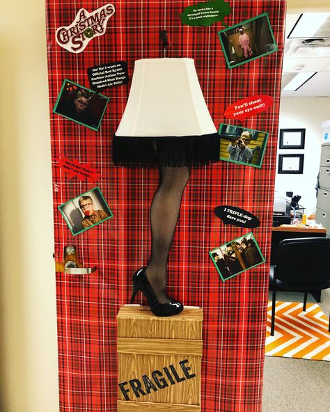 Door decoration 2017 #achristmasstory #leglamp #doordecor Leg Lamp Door Decoration, A Christmas Story Decorations Office, Christmas Story Door Decorations, A Christmas Story Door Decoration, Christmas Story Door Decorating Contest, Christmas Cubicle, Bedroom Door Decorations, Police Christmas, Diy Christmas Door Decorations