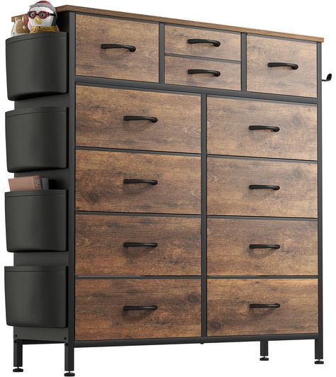 PRICES MAY VARY. 12 Drawers Dresser & Ample Storage Space: Roomy capacity with 12 deep drawers help you sort items by type, also space-saving organization. 3 different sizes of drawer chests are great for organizing your clothes, blankets, scarves, socks, and others. Upgraded & Side Pockets & Hooks: Small design, big convenience, our side pocket hooks of the bedroom dresser redefine convenience! which allows you to hang small items such as keys, phones, glasses, scarves, and more, keeping them v Tall Dressers, 12 Drawer Dresser, Tall Drawers, Drawers Bedroom, Fabric Dresser, Bedroom Chest Of Drawers, Dresser For Bedroom, Storage Tower, Closet Drawers