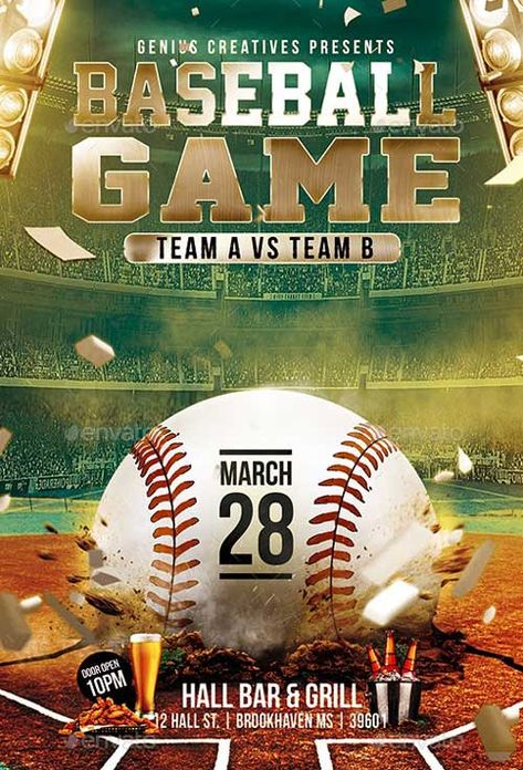 Baseball League Game Day Flyer Template - Download best Flyer - FFFLYER Sports Day Flyer, Game Day Flyer, Club Events, Promotional Flyers, Text Tool, Sports Flyer, Sports Day, Nc State, Free Game