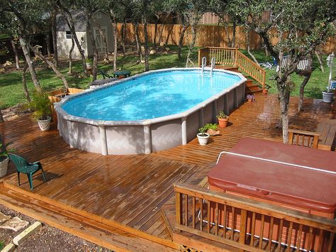 Above Ground Pool with Low Level Decking - San Antonio, TX | Flickr - Photo Sharing! Kayak Pools, Oval Above Ground Pools, Oberirdischer Pool, Small Above Ground Pool, Portable Swimming Pools, Pool Dekor, Piscina Intex, Oval Pool, Oberirdische Pools