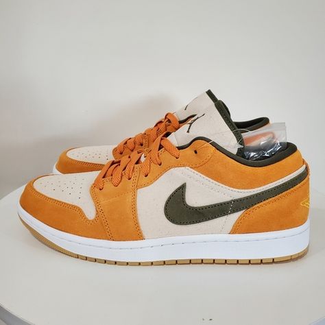 Ait jordan 1 low SE Dh6931 102 color medium olive and light curry Air Jordan 1 Low, Jordan 1 Low, Jordans For Men, Air Jordan 1, Nike Air Force Sneaker, White Style, Orange White, Jordan Shoes, Mens Shoes Sneakers