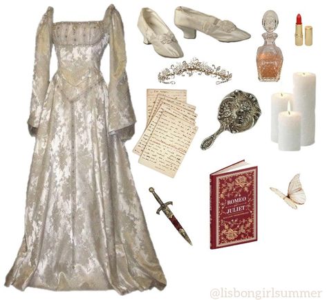 Romeo And Juliet Dress Costumes, Juliet Dress Costumes, Juliet Inspired Outfits, Romeo And Juliet Outfit Ideas, Romeo And Juliet Fashion, Shakespeare Aesthetic Outfits, Juliet 90s, Romeo And Juliet Outfits, Romeo And Juliet Clothing