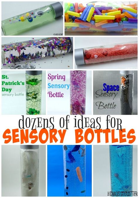 Dozens of awesome ideas for making sensory bottles Sensory Bottle Ideas, Rainbow Sensory Bottles, Preschool Inspirations, Calming Bottle, Calm Down Bottle, Discovery Bottles, Sensory Bottle, Sensory Wall, Sensory Bags