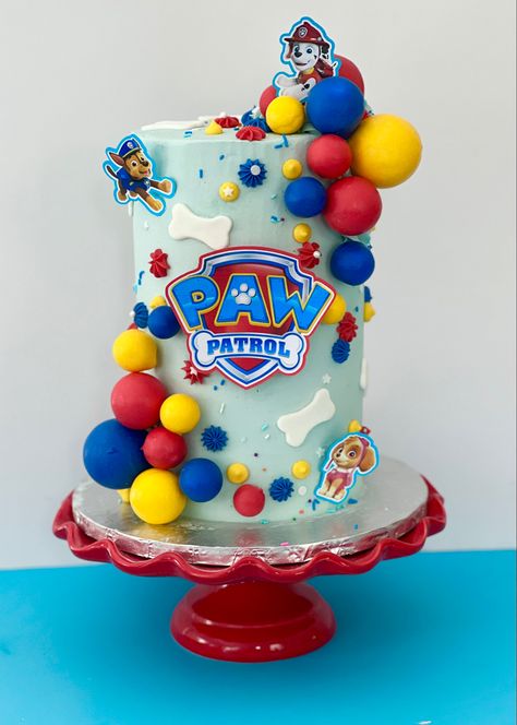 Rocky Birthday Cake Paw Patrol, Chocolate Paw Patrol Cake, Paw Patrol Cake Simple, Mighty Pups Birthday Cake, Tort Paw Patrol, Paw Patrol Drip Cake, Tort Psi Patrol, Paw Patrol Buttercream Cake, Paw Patrol Cake Design