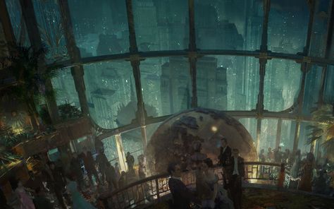 This is a concept art of the game Bioshock. I found this here:http://bioshock.wikia.com/wiki/Category:BioShock_Concept_Art  This is a professionally made concept art, it gives me a goal to achieve in regards to my mastery of digital painted concept art for games. Bioshock Rapture, Craig Mullins, Bioshock Art, Underwater City, Futuristic City, Bioshock, Art Video, Mad Scientist, 판타지 아트