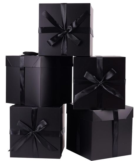 PRICES MAY VARY. Medium Size: This medium box measures 8.7" wide x 8.7" tall x 8.7" deep, rectangle boxes perfect for medium things. What will you get: You will receive 5pcs square black boxes with lids, 5pcs beautiful ribbons, and complete with 6pcs white tissue papers inside. The length of the ribbon is 95inch, 240cm, and you can fold it into a beautiful bow. Occasion: This meidium black box is perfect for Birthday, Baby Shower, Anniversaries, Wedding, Father's Day, Presents Wrapping and more. Colour Box Gifts Black, Black Bandana Box, Boots Gift Box, Gucci Gift Box Men, Rich Gifts Birthday, Black Basket Party, Color Themed Gifts Black, Black Themed Gift Baskets, Gift Table Black