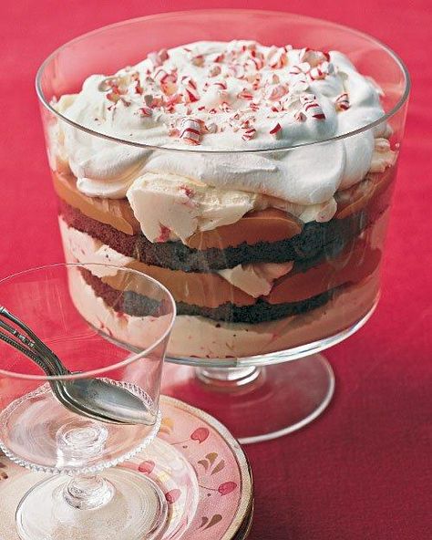 Triple-Chocolate Peppermint Trifle Recipe Chocolate Peppermint Trifle, Peppermint Trifle, English Desserts, Christmas Trifle, Peppermint Recipes, Christmas Eats, Trifle Bowl, Chocolate Liqueur, Trifle Recipe