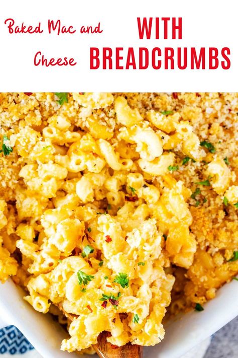 When you’re craving creamy comfort food, Baked Macaroni and Cheese with Breadcrumbs adds a level of crunch that makes it irresistible! It has all the indulgent nostalgia of the boxed Mac & Cheese you grew up with, but with a sophisticated twist that takes it to the next level. Max And Cheese With Bread Crumbs, Mac And Cheese Recipe Baked Bread Crumbs, Mac And Cheese Bread Crumbs, Baked Box Mac And Cheese, Baked Mac N Cheese With Bread Crumbs, Baked Mac And Cheese With Bread Crumbs, Mac And Cheese Box Recipe, Velveeta Mac And Cheese, Bread Crumbs Recipe