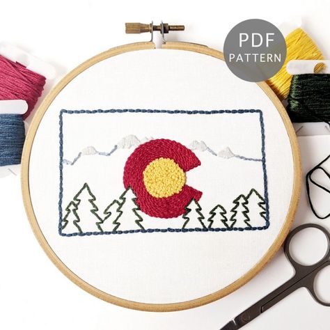 Embroidery Patterns - Page 2 of 18 - Wandering Threads Embroidery Colorado State Flag, French Knot Stitch, State Wall Art, Wall Art Diy, Colorado Flag, Diy Embroidery Designs, Evergreen Forest, Framed Embroidery, Embroidery Stitches Tutorial