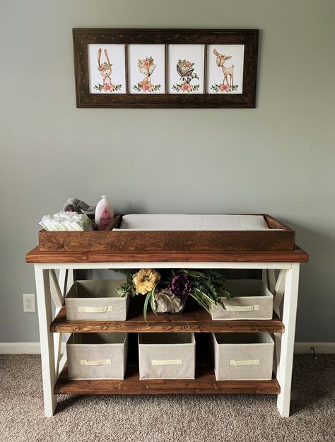 Farmhouse Changing Table, Wooden Changing Table, Vintage Changing Table, Diy Baby Changing Table, Changing Table Ideas, Changing Table Tray, Changing Table Girl, Crib And Changing Table, Diy Changing Table