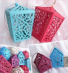 Dress Necklines, Decorative Paper Crafts, Lantern Template, Paper Craft For Kids, Cardstock Crafts, Paper Lanterns Diy, Christmas Houses, Projets Cricut, 3d Quilling