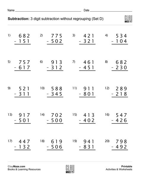 Print this worksheet for subtraction practice with 3 digit numbers, without regrouping. Recommended for first grade and second grade… Subtraction With Regrouping Worksheets, Easy Math Worksheets, Math Fact Worksheets, Subtraction With Regrouping, Math Addition Worksheets, Math Practice Worksheets, First Grade Math Worksheets, Math Subtraction, 3rd Grade Math Worksheets