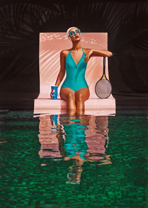 Dreamer Pool/New Colors on Behance Pool Fashion Editorial, Poolside Glamour, Pool Photography, Pool Fashion, Poolside Fashion, Vintage Swim, Photoshoot Themes, Pool Bar, Photo Vintage