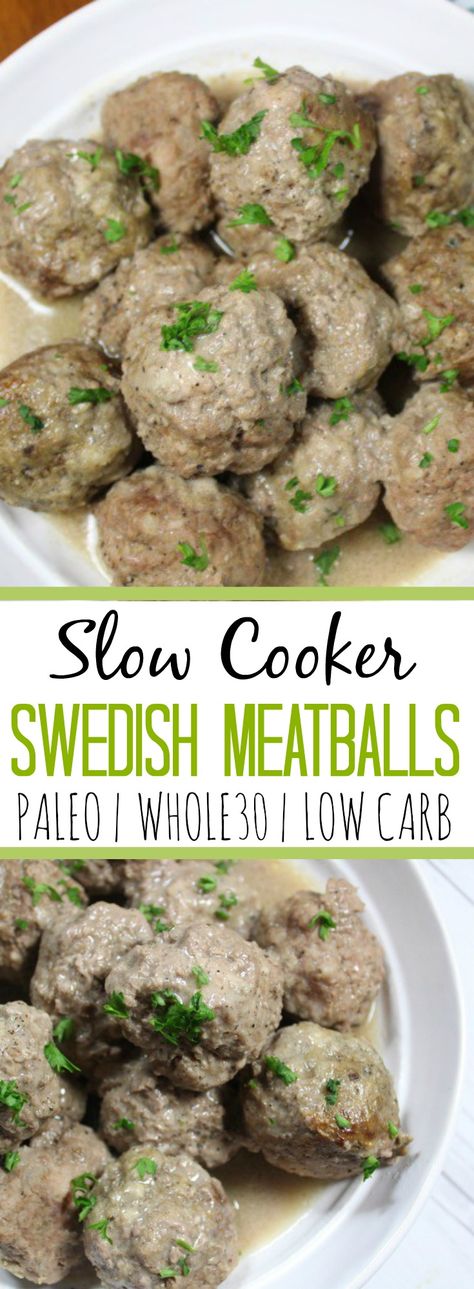 Healthy Swedish Meatballs, Meatballs Paleo, Slow Cooker Swedish Meatballs, Swedish Meatballs Crockpot, Meatballs Crockpot, Paleo Slow Cooker Recipes, Paleo Dinners, Paleo Slow Cooker, Keto Appetizers