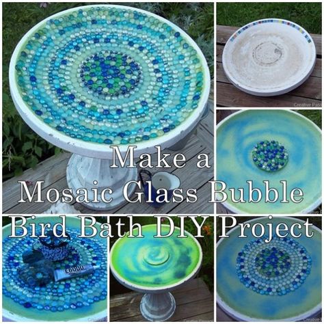 Make a Mosaic Glass Bubble Bird Bath DIY Project Homesteading  - The Homestead Survival .Com Bird Bath Diy, Bath Diy, Glass Bird Bath, Concrete Bird Bath, Mosaic Birdbath, Diy Bird Bath, Mosaic Vase, Mosaic Birds, Diy Drinks