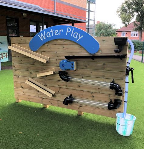 Eyfs Water Wall, Playground Water Play, Waterwalls Outdoor For Kids, Water Wall Diy Kids, Outdoor Play Wall, Water Play Area Outdoor, Children’s Play Area Garden, Kids Outdoor Water Play Area Ideas, Pallet Water Wall Kids